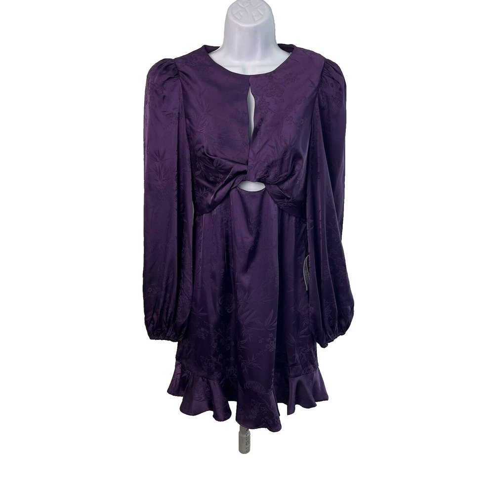NWT ASTR Long Sleeve Keyhole Mini Dress Floral Silky Purple Size Small